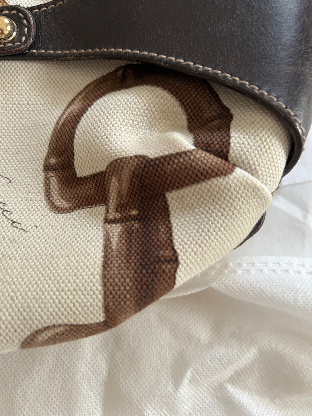 Gucci Bamboo Horsebit Canvas Shoulder Bag with Bamboo Accent - Picture 5 of 16